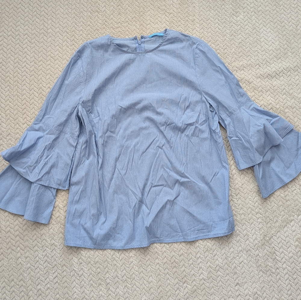 J.McLaughlin blue layered bell sleeve blouse